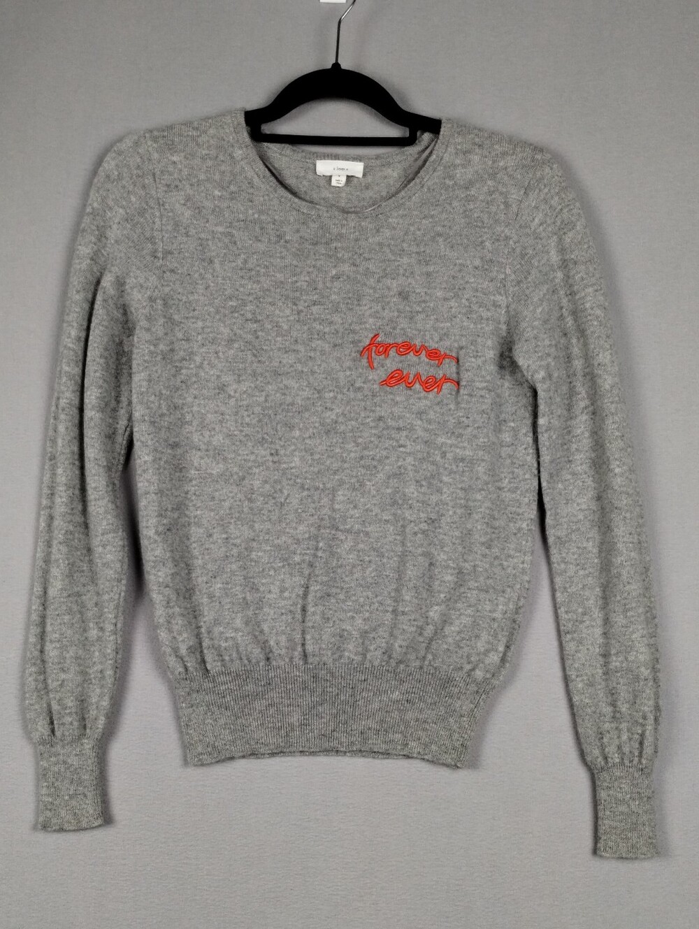 A Loves A Cashmere Sweater Grey Knit Long Sleeve Forever Ever Embroidery Size S